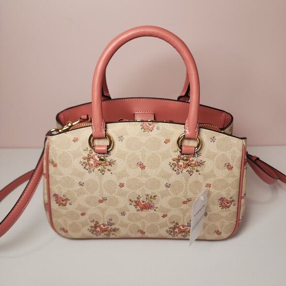 NWT Coach CAL35 Savannah Small Carryall Bag With Floral Print Gold/Sand - Picture 3 of 7